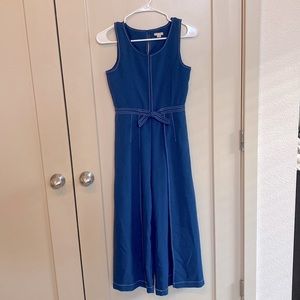 vintage navy cropped wide leg jumpsuit.